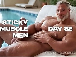 Sticky Muscle Men Day 32 Preview, AI-Generated Muscle Guys, Big Dicks, Big Cum Loads